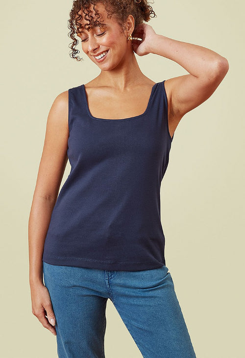 Adini Saren Ribbed Cotton Vest Tops Square Neck - White or Navy