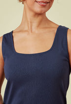 Adini Saren Ribbed Cotton Vest Tops Square Neck - White or Navy
