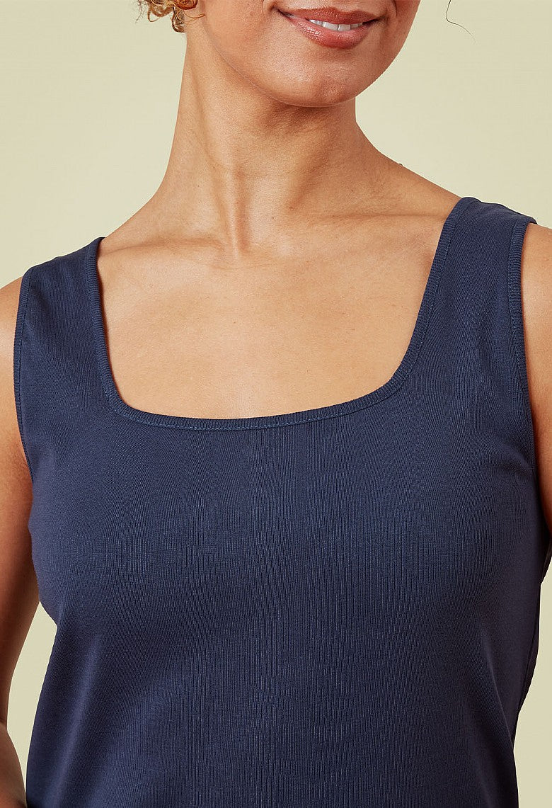 Adini Saren Ribbed Cotton Vest Tops Square Neck - White or Navy