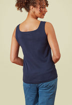 Adini Saren Ribbed Cotton Vest Tops Square Neck - White or Navy
