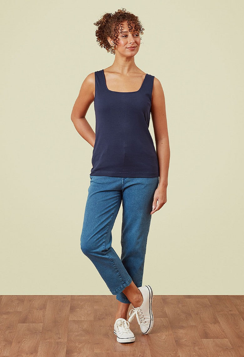 Adini Saren Ribbed Cotton Vest Tops Square Neck - White or Navy