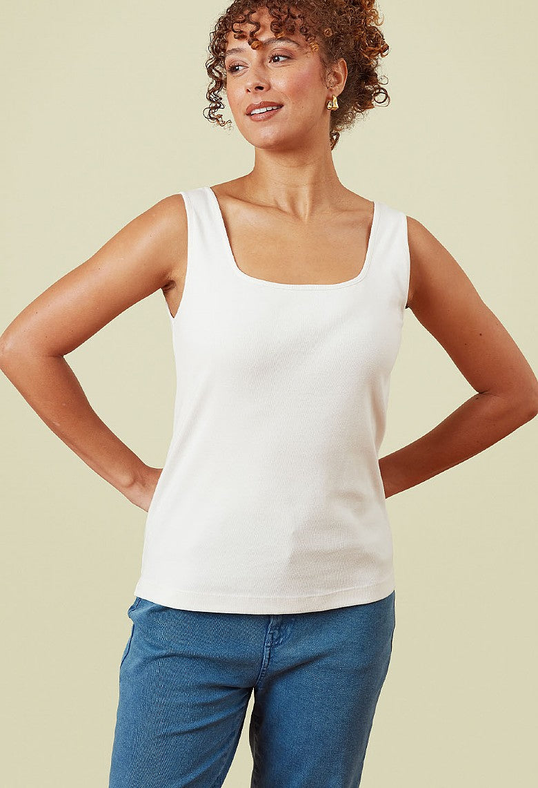 Adini Saren Ribbed Cotton Vest Tops Square Neck - White or Navy