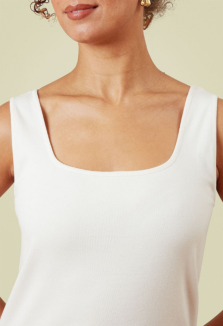 Adini Saren Ribbed Cotton Vest Tops Square Neck - White or Navy