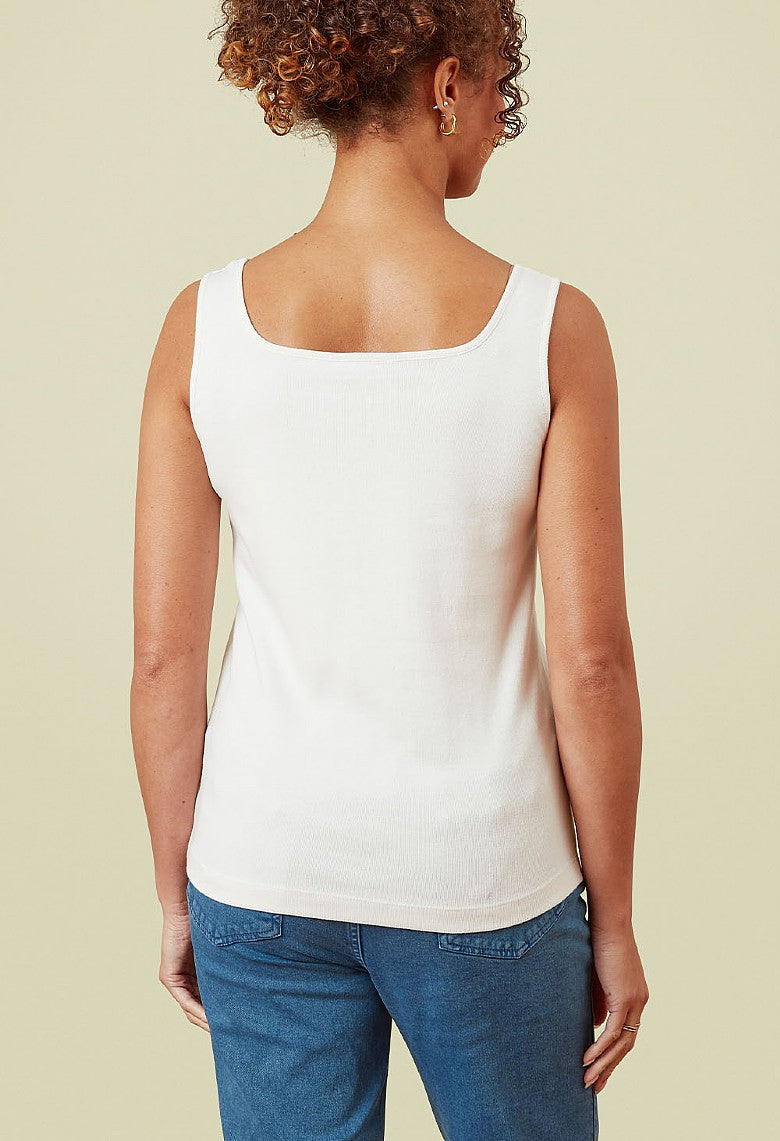 Adini Saren Ribbed Cotton Vest Tops Square Neck - White or Navy