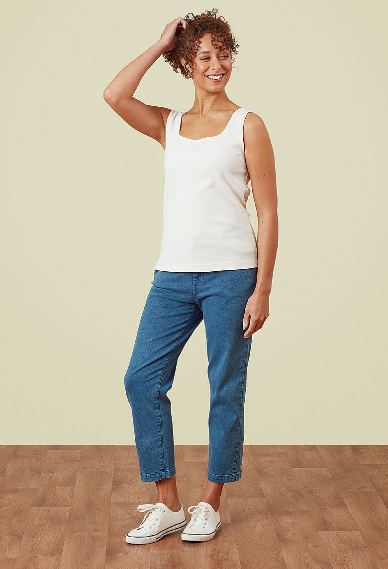 Adini Saren Ribbed Cotton Vest Tops Square Neck - White or Navy