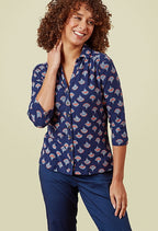 Adini Salina Cotton Jersey Button Shirt – Evening Blue Fan Print