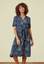 Lily & Me Chic Arketta Teal Climbing Berries Button Front Midi Dress