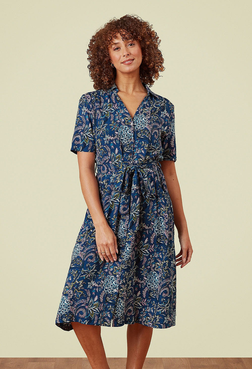 Lily & Me Chic Arketta Teal Climbing Berries Button Front Midi Dress