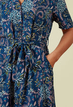 Lily & Me Chic Arketta Teal Climbing Berries Button Front Midi Dress