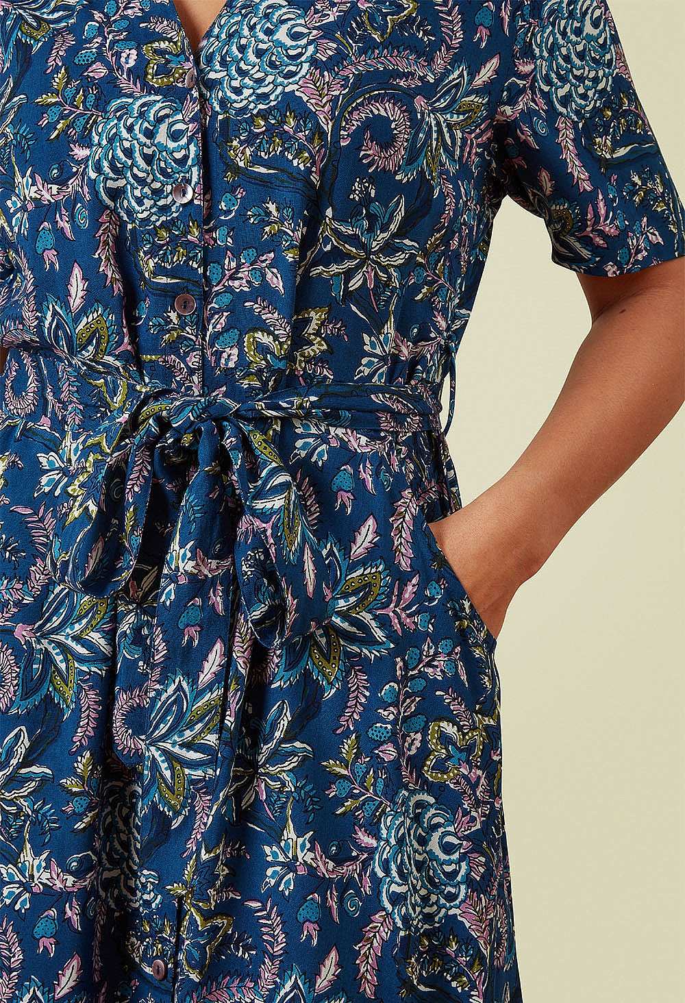 Lily & Me Chic Arketta Teal Climbing Berries Button Front Midi Dress