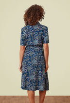 Lily & Me Chic Arketta Teal Climbing Berries Button Front Midi Dress