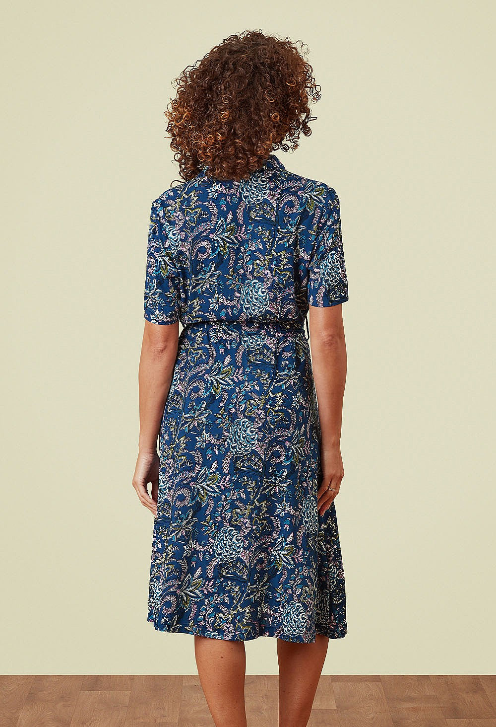 Lily & Me Chic Arketta Teal Climbing Berries Button Front Midi Dress
