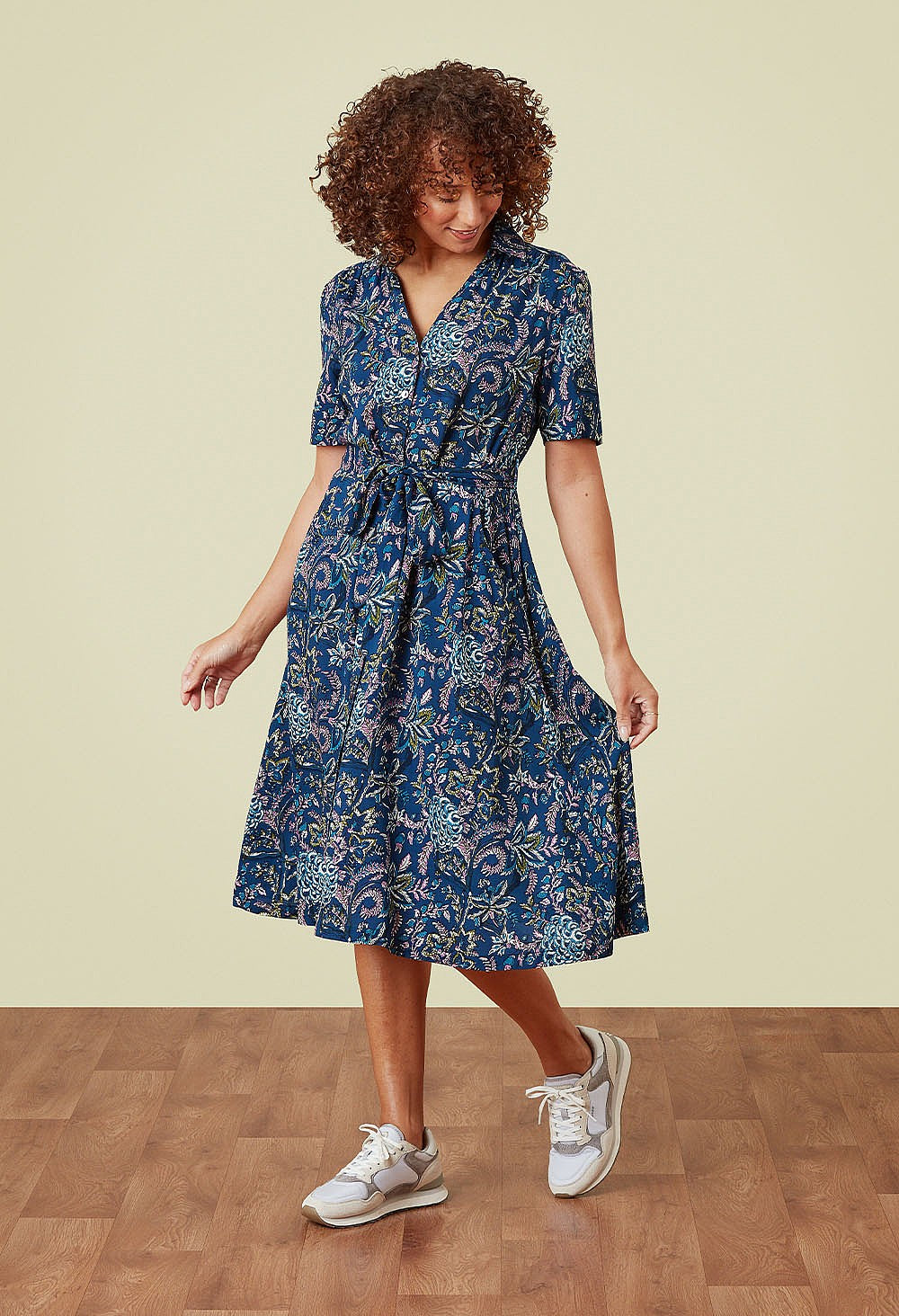 Lily & Me Chic Arketta Teal Climbing Berries Button Front Midi Dress