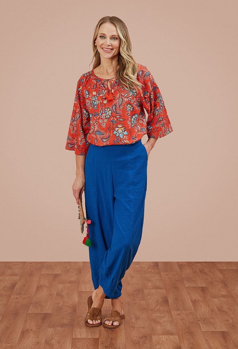 Adini Milly Slub Trousers ~ Ocean Blue