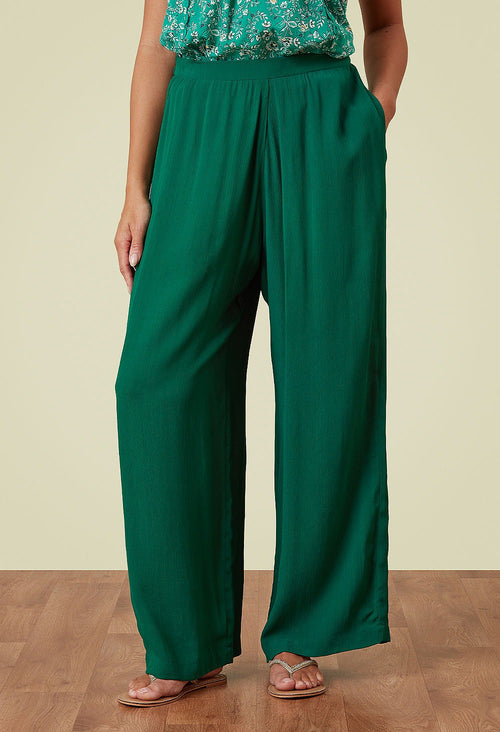 Adini Trey Moss Crepe Lightweight Summer Wide-Leg Trousers - Riviera Blue or Alhambra Green