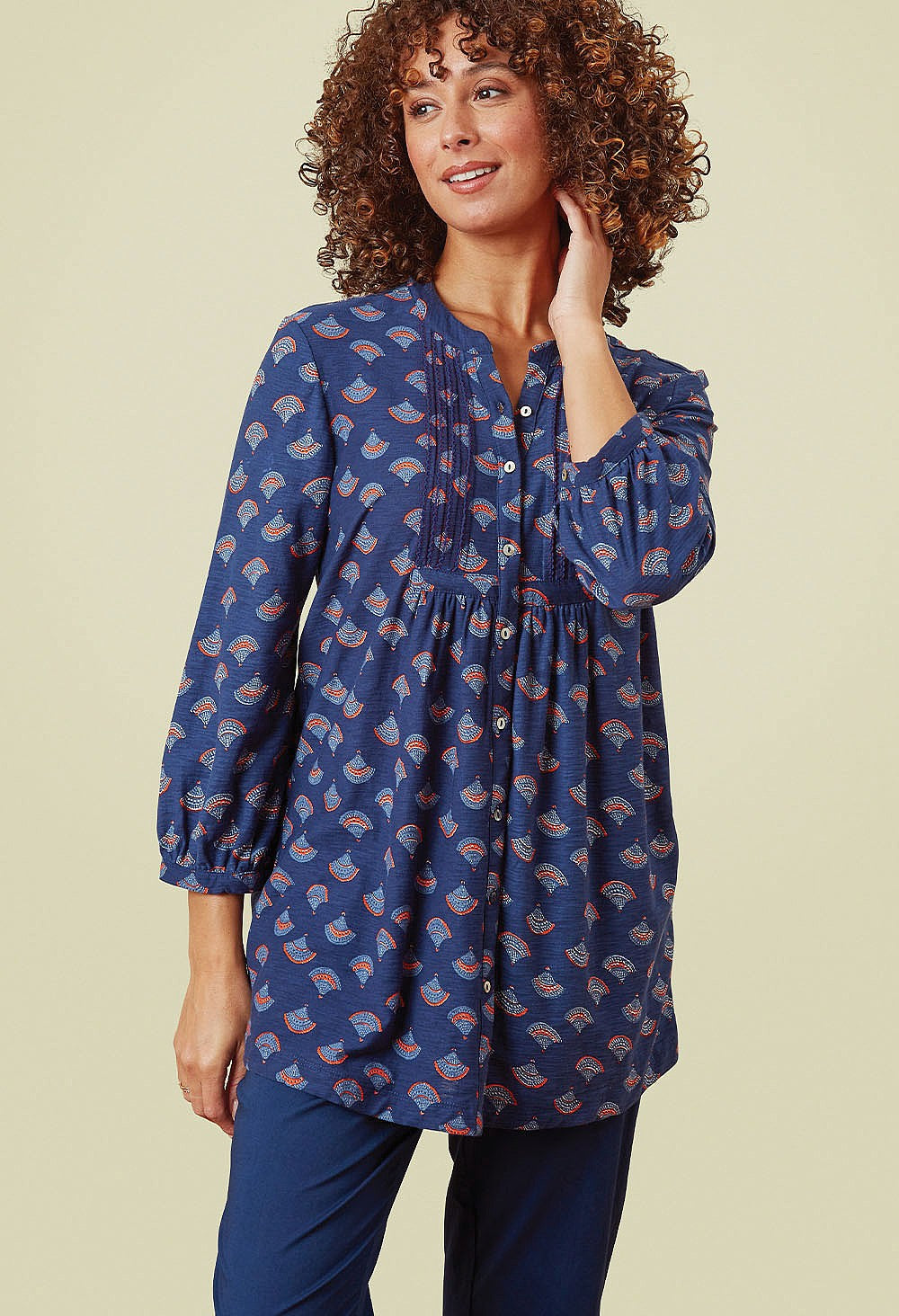 Adini Dora Evening Blue Fan Tunic