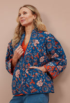 Adini Indred Trailing Botanical Reversible Quilted Kimono Jacket - Red Orange