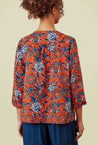 Adini Savinda Red Orange & Blue Trailing Flower Cotton Voile Top