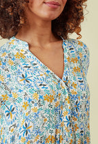Adini Eastern Arches Viscose Crepe Tunic Dress Ivory Green Blue Floral
