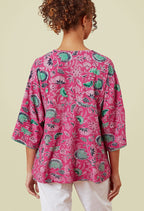 Adini Pink Green Juniper Flower Print Jersey Top