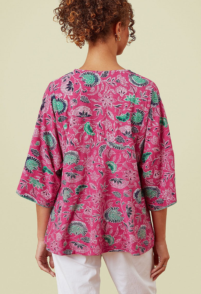 Adini Pink Green Juniper Flower Print Jersey Top