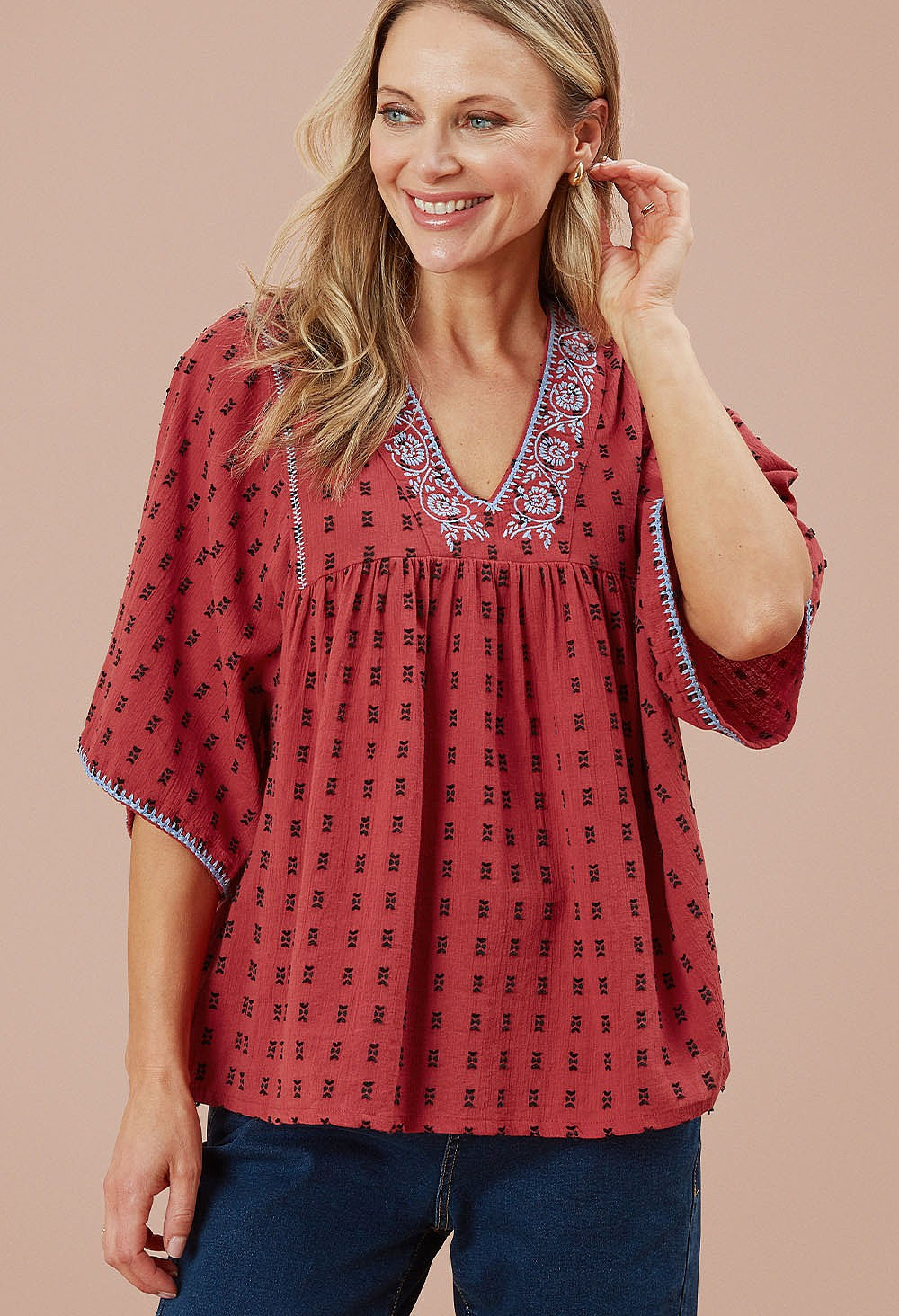 Adini Jaquard Dobby Flutter Top
