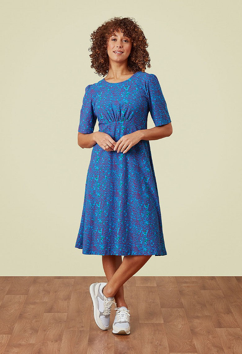 Adini Vibrant Royal Blue Fuchsia Pink Mini Spot Jersey Cotton River Dress
