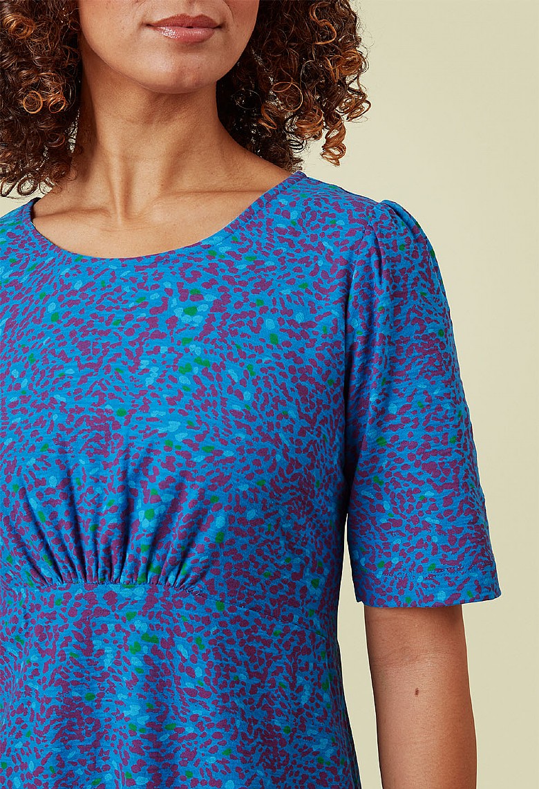 Adini Vibrant Royal Blue Fuchsia Pink Mini Spot Jersey Cotton River Dress