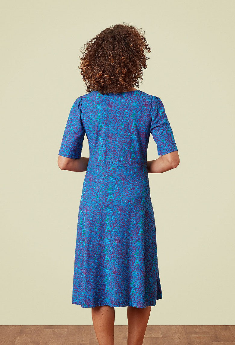Adini Vibrant Royal Blue Fuchsia Pink Mini Spot Jersey Cotton River Dress