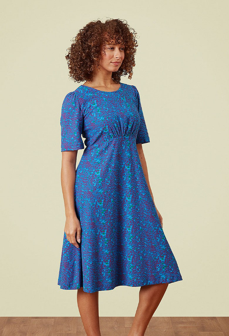 Adini Vibrant Royal Blue Fuchsia Pink Mini Spot Jersey Cotton River Dress