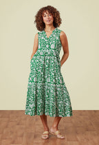 Adini Dalia Botanical Flower Print Garden Midi Sleeveless Dress