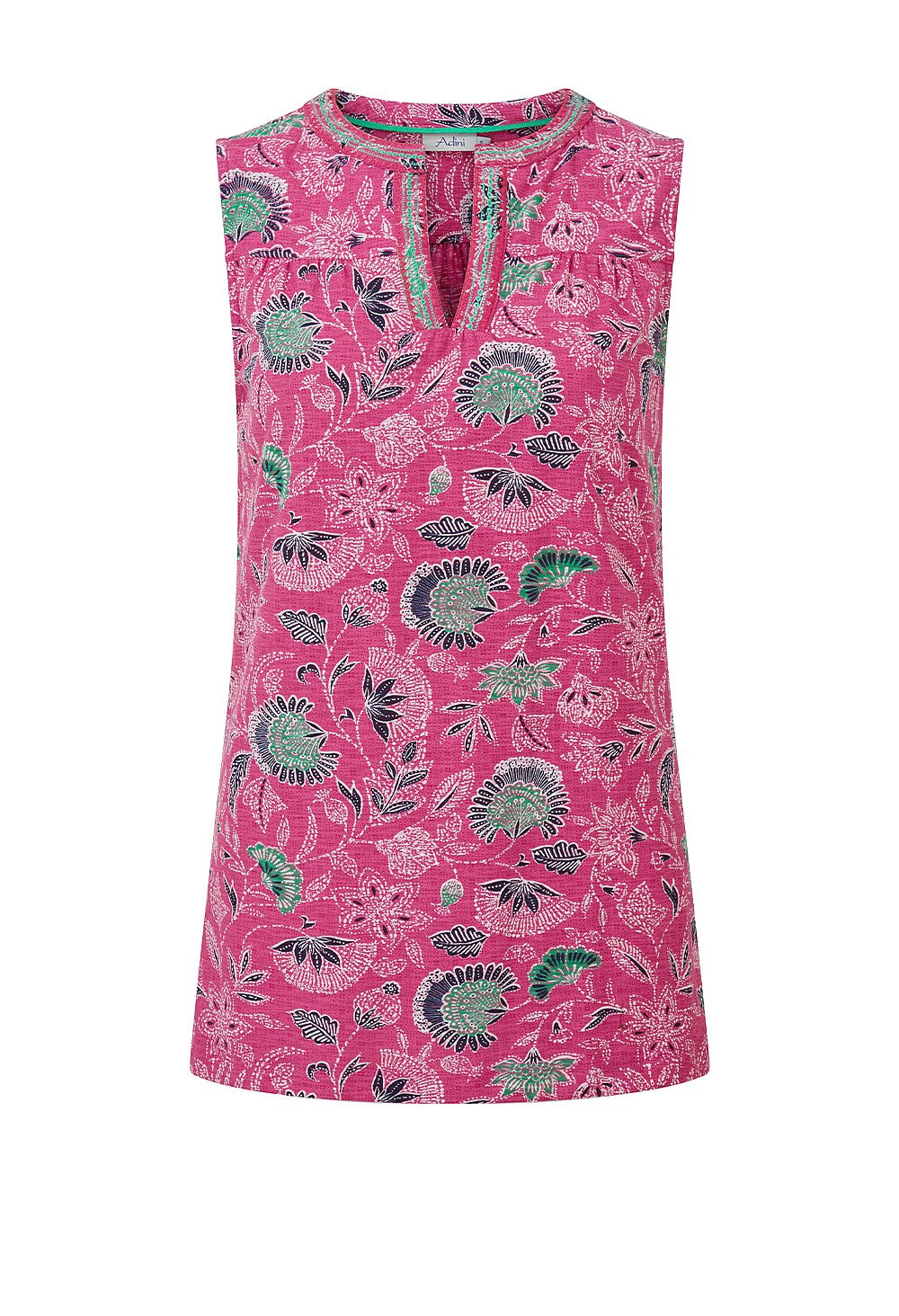 Adini Juniper Print Sleeveless Jersey Slub Tunic Top Pink Multi