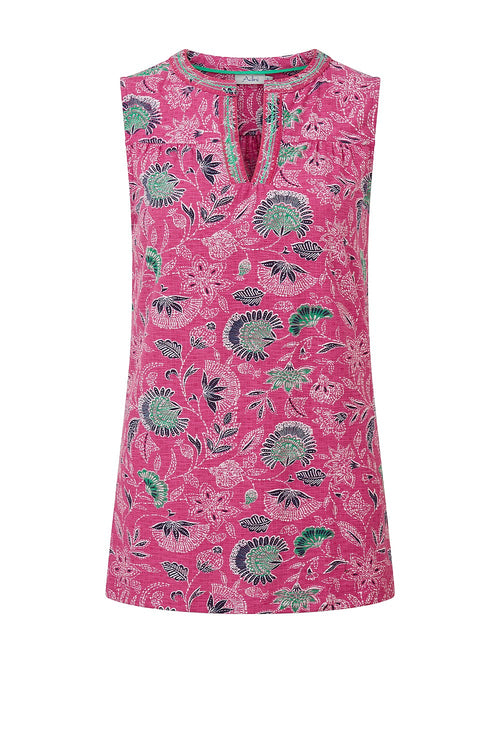 Adini Waterlilly Pink Jersey Slub Sleeveless Tunic Top - Juniper Print