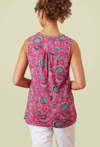 Adini Juniper Print Sleeveless Jersey Slub Tunic Top Pink Multi