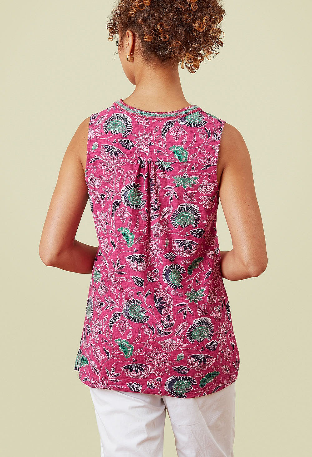 Adini Juniper Print Sleeveless Jersey Slub Tunic Top Pink Multi