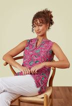 Adini Juniper Print Sleeveless Jersey Slub Tunic Top Pink Multi