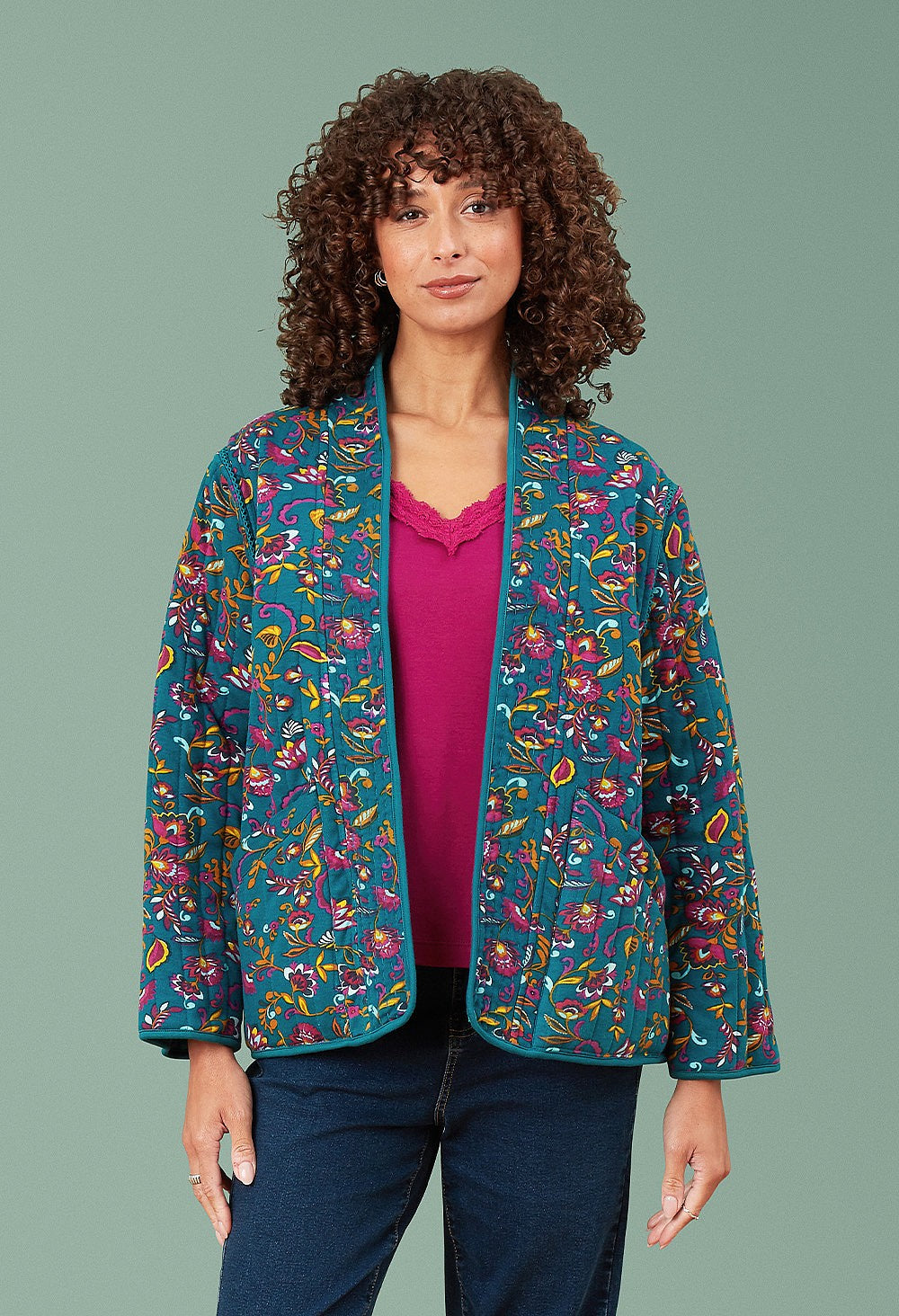 Adini Kiri Reversible Quilted Jersey Carnation Print Kimono Jacket