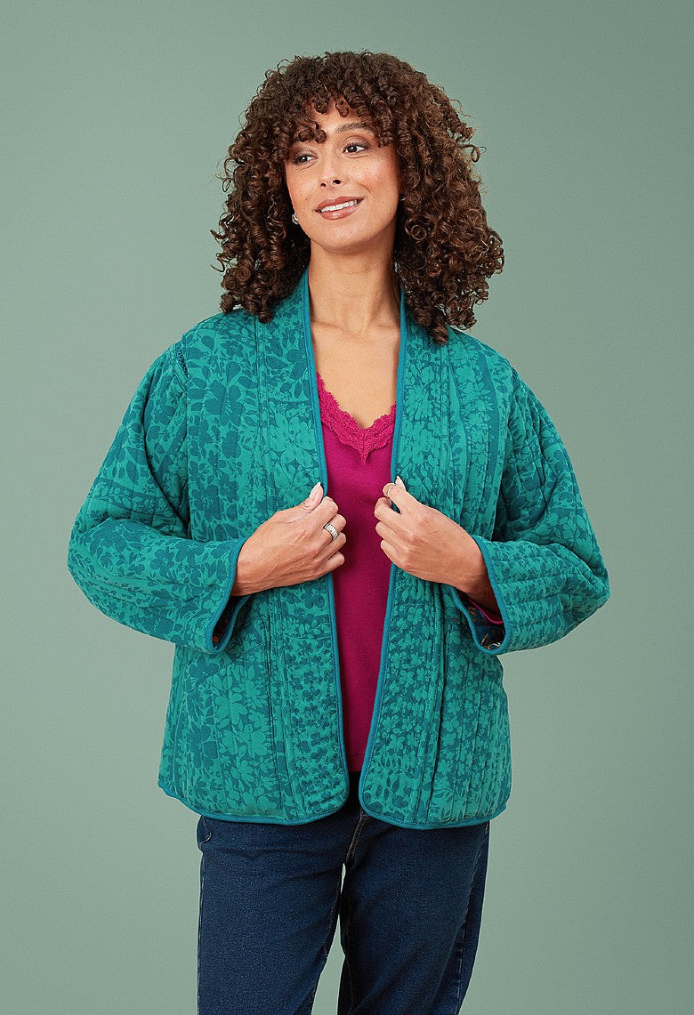 Adini Kiri Reversible Quilted Jersey Carnation Print Kimono Jacket