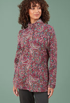 Adini Noorani Plum Brushed Inner Jersey Cotton Paisley Tunic Length Sweater
