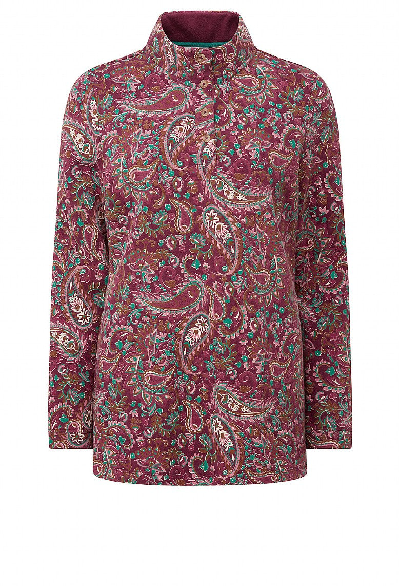 Adini Noorani Plum Brushed Inner Jersey Cotton Paisley Tunic Length Sweater