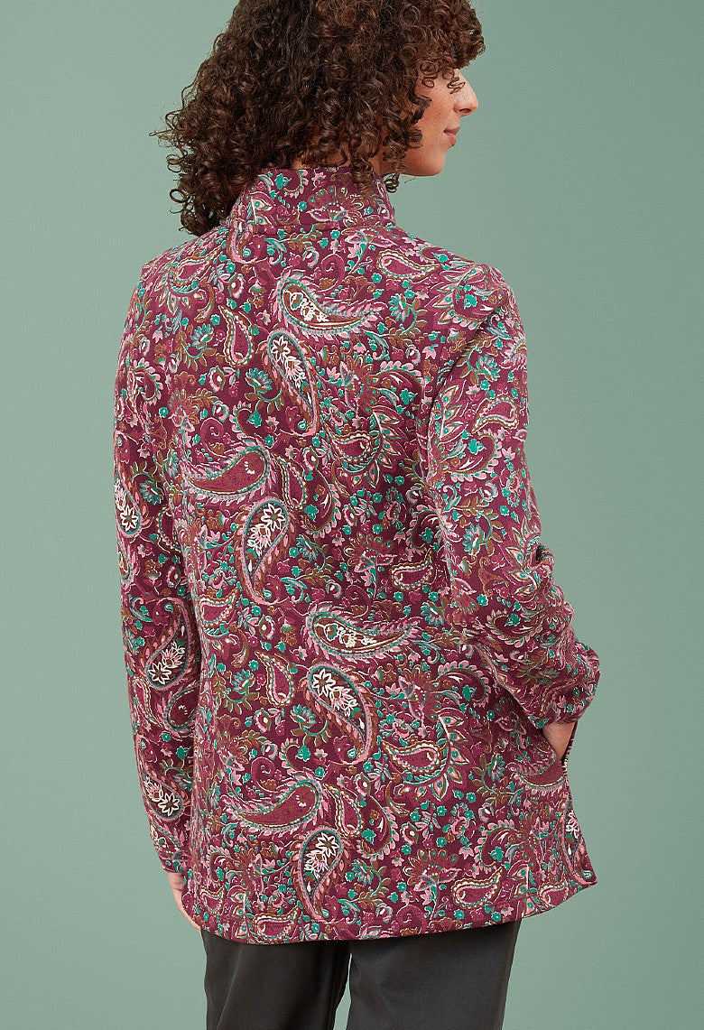 Adini Noorani Plum Brushed Inner Jersey Cotton Paisley Tunic Length Sweater