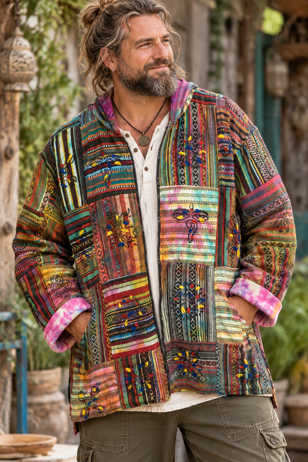 Gringo Fairtrade Ethnic Tie Dye Cotton Gheri Weave Patchwork Jacket - XL