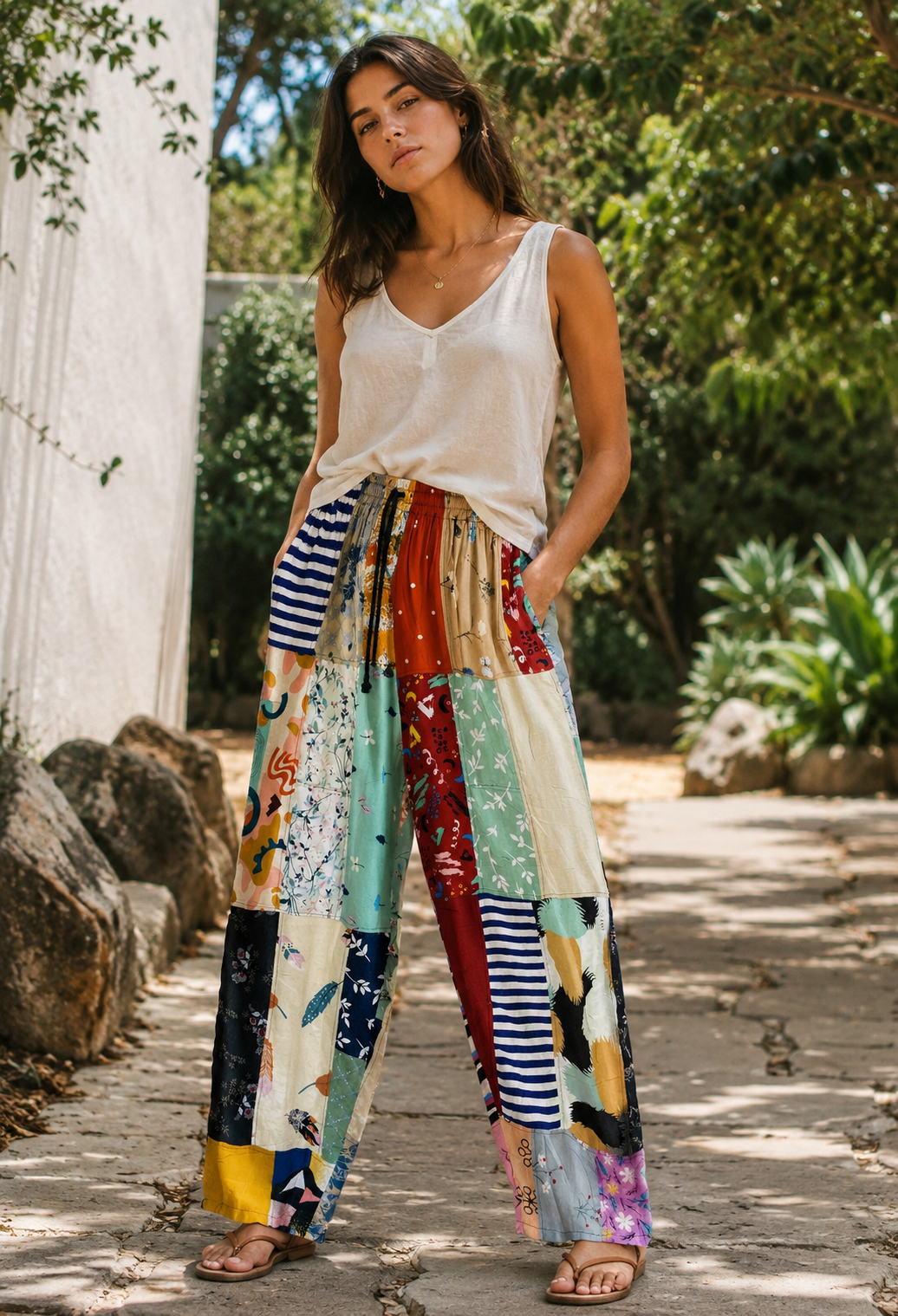 Gringo Fairtrade Indonesian Patchwork Trousers ~ Medium