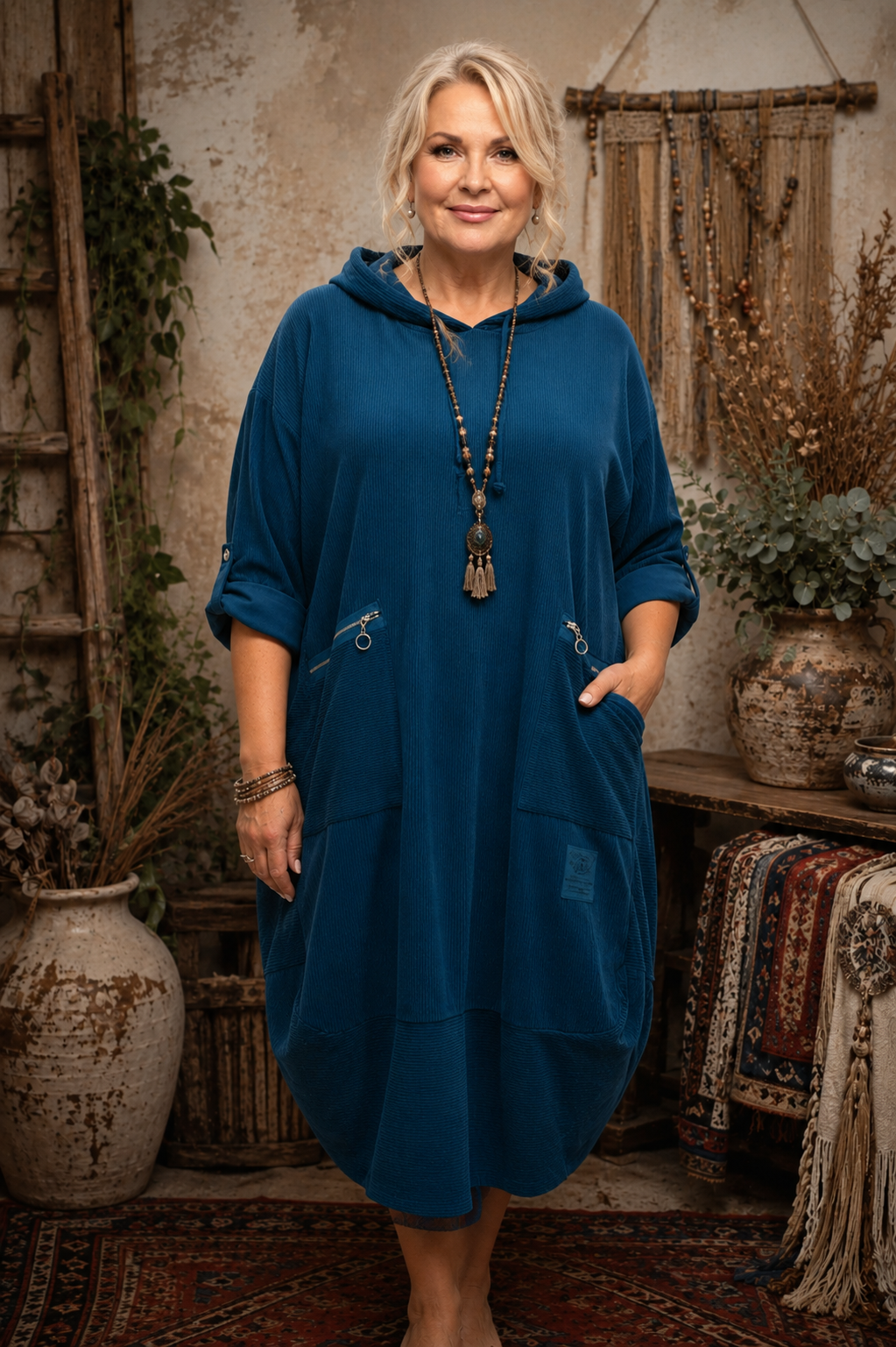 Made in Italy Turquoise Jumbo Cord Midi Dress