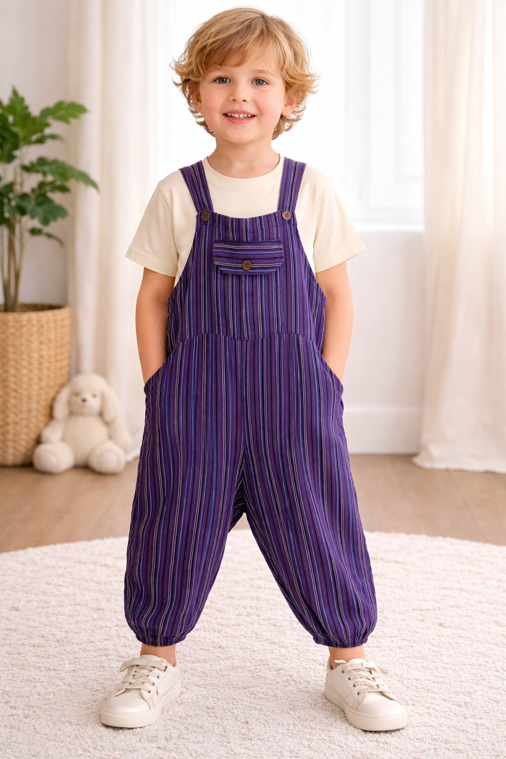 Gringo Fairtrade Childrens Funky Striped Cotton Dungarees