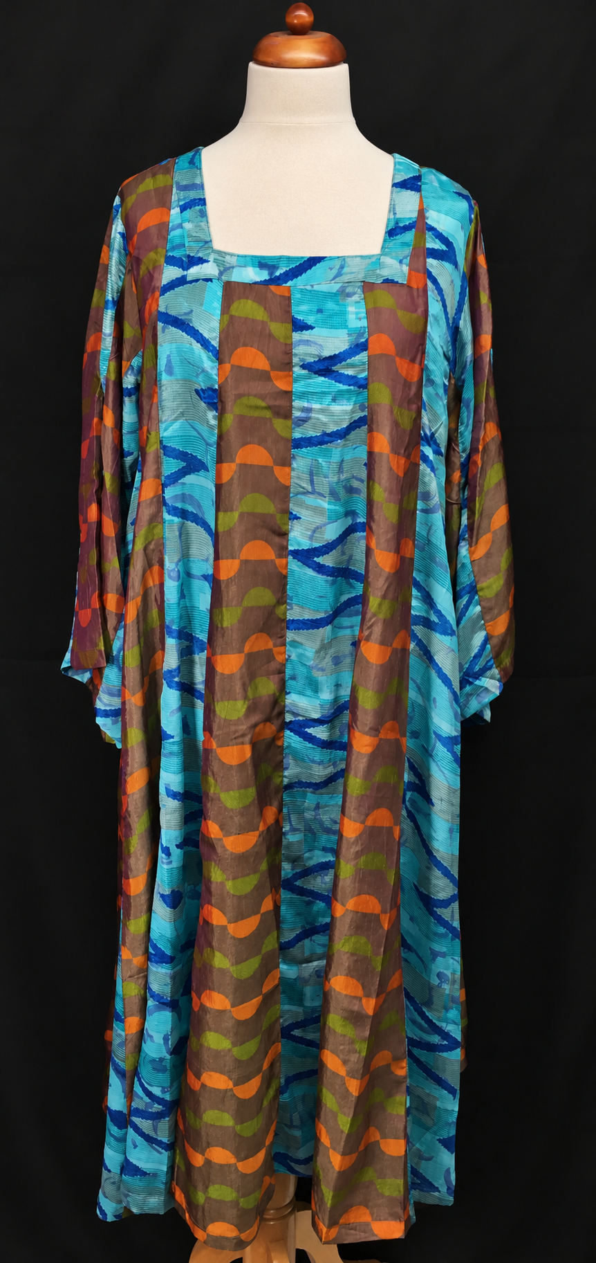 Siesta Boho Fantasy Panelled Long Smock Dress - Chocolate/Turquoise or Green/Chocolate
