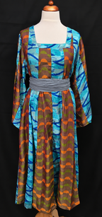 Siesta Boho Fantasy Panelled Long Smock Dress - Chocolate/Turquoise or Green/Chocolate