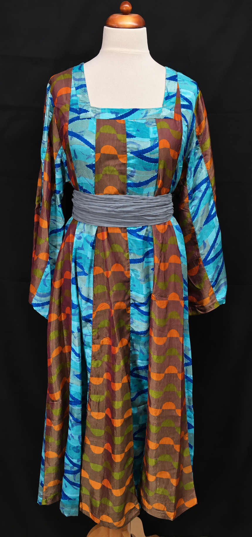 Siesta Boho Fantasy Panelled Long Smock Dress - Chocolate/Turquoise or Green/Chocolate