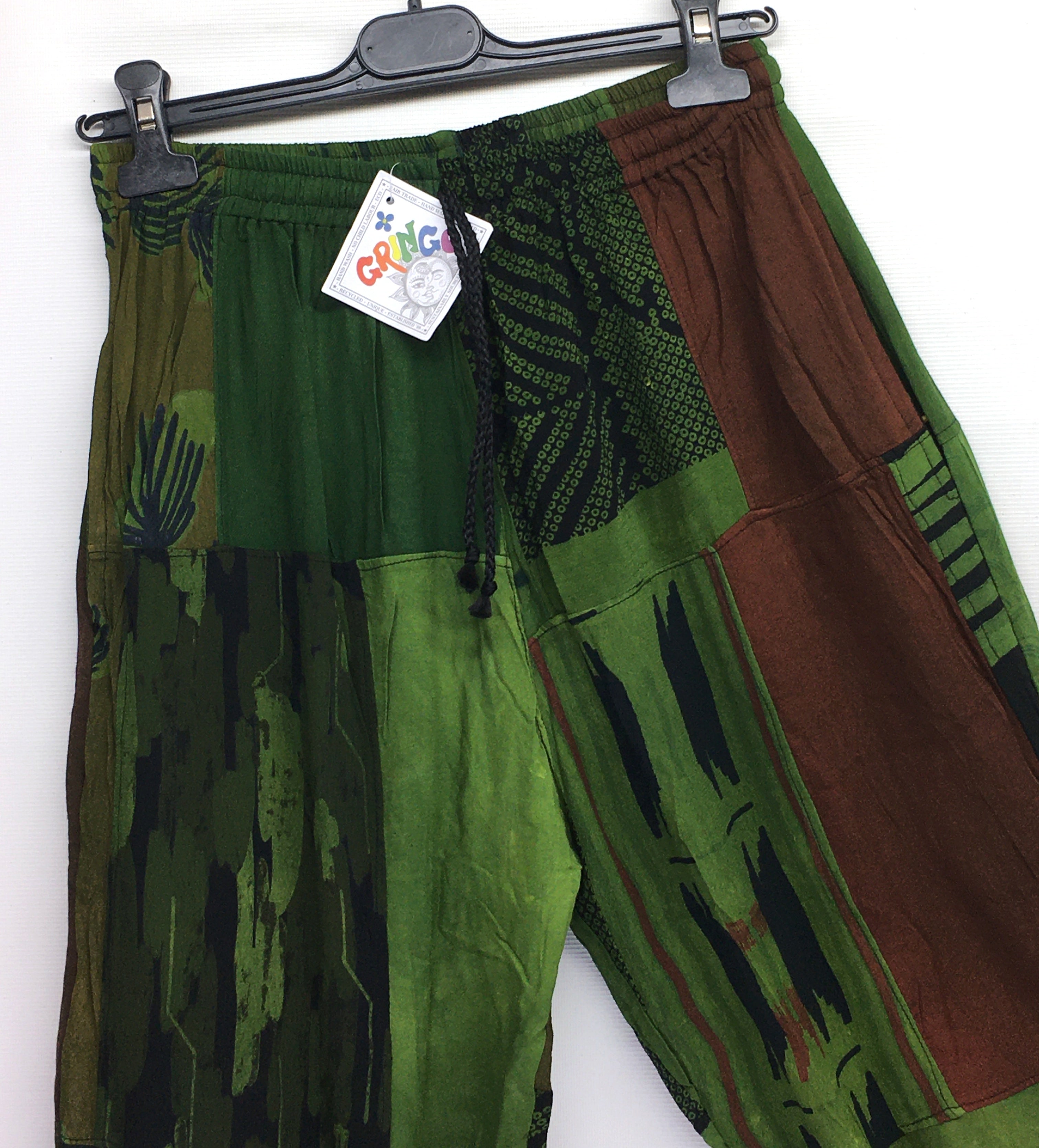 Gringo Fairtrade Indonesian Green Patchwork Trousers ~ Small