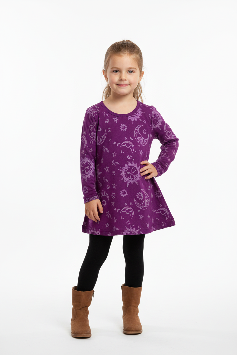 Gringo Fairtrade Girls Purple Boho Celestial Dress